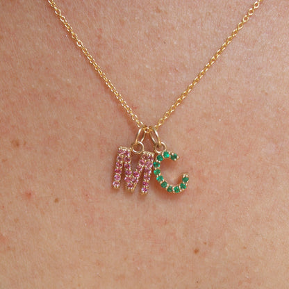 M Initial Birthstone Charm Necklace