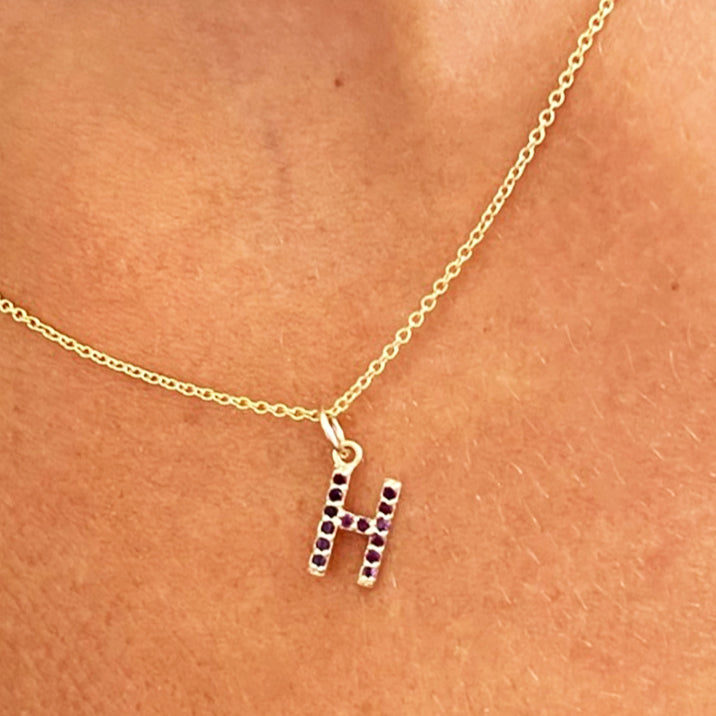 Amethyst "H" Initial Birthstone Charm