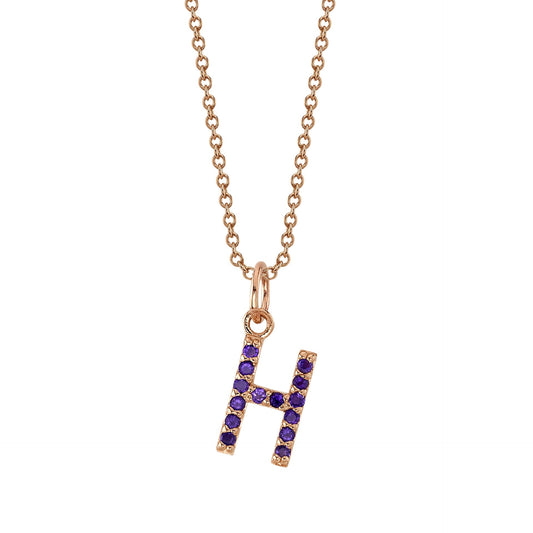 H Initial Birthstone Charm Necklace