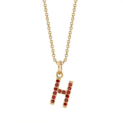 H Initial Birthstone Charm Necklace