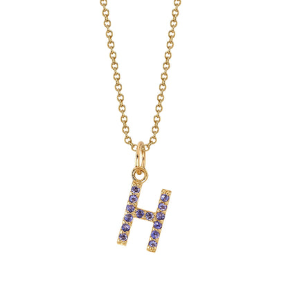 H Initial Birthstone Charm Necklace