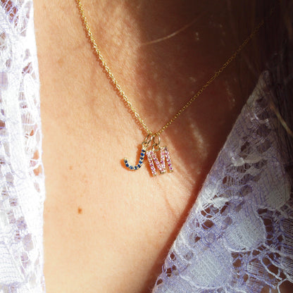 M Initial Birthstone Charm Necklace