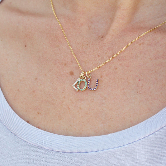 L Initial Birthstone Charm Necklace