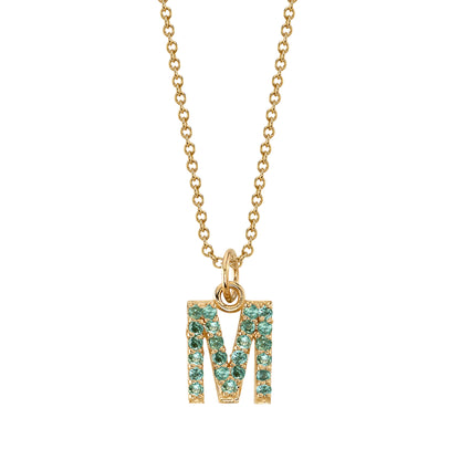 M Initial Birthstone Charm Necklace