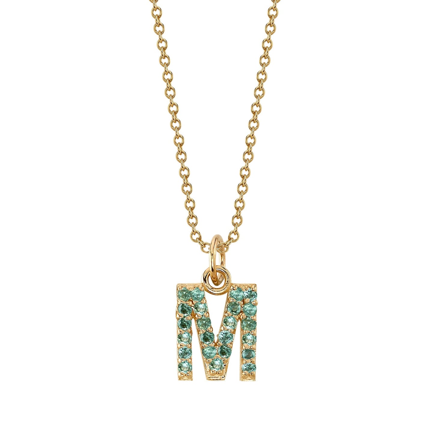 M Initial Birthstone Charm Necklace