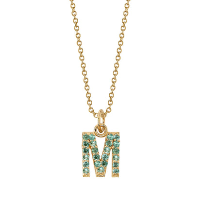 M Initial Birthstone Charm Necklace