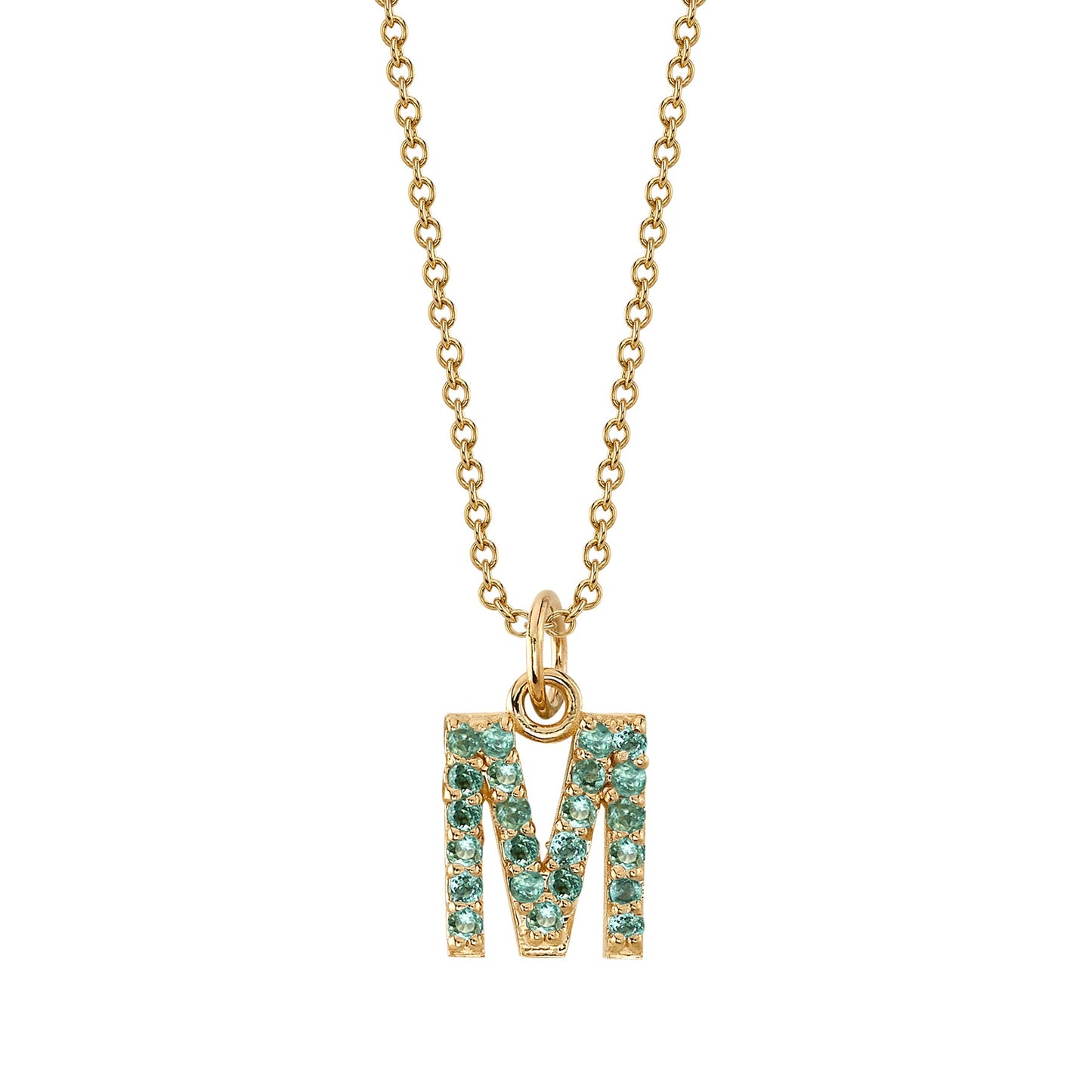 M Initial Birthstone Charm Necklace