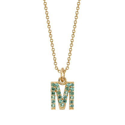 M Initial Birthstone Charm Necklace