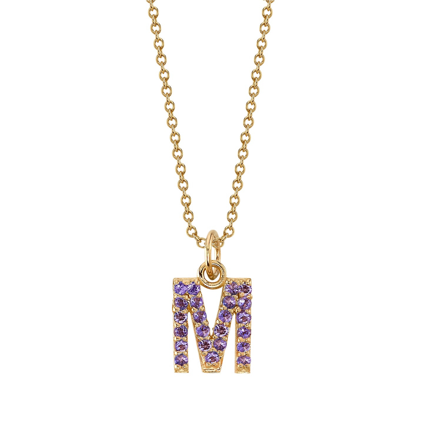 M Initial Birthstone Charm Necklace