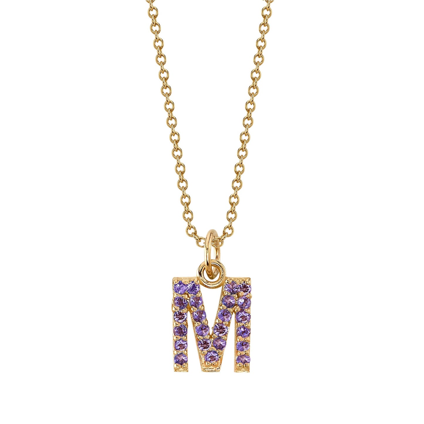 M Initial Birthstone Charm Necklace