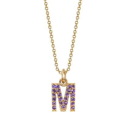 M Initial Birthstone Charm Necklace