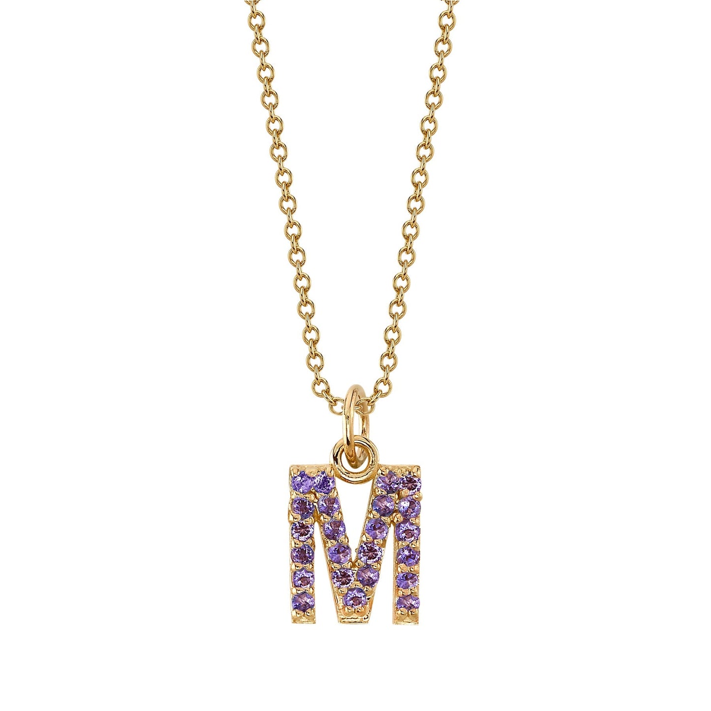 M Initial Birthstone Charm Necklace