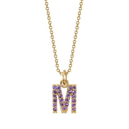 M Initial Birthstone Charm Necklace