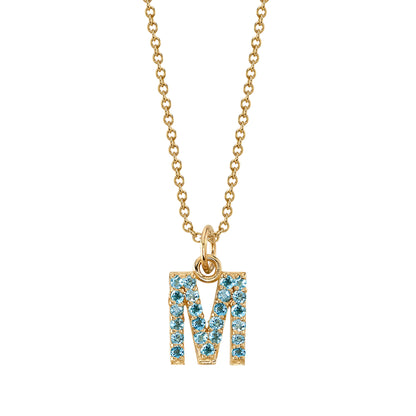 M Initial Birthstone Charm Necklace