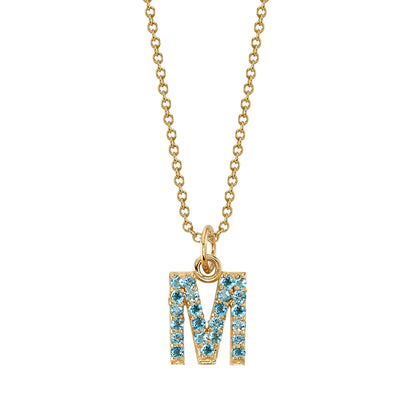 M Initial Birthstone Charm Necklace