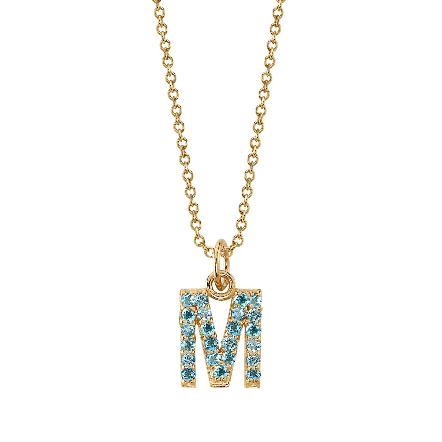 M Initial Birthstone Charm Necklace