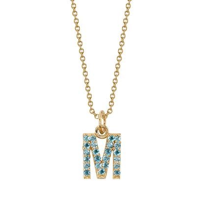 M Initial Birthstone Charm Necklace