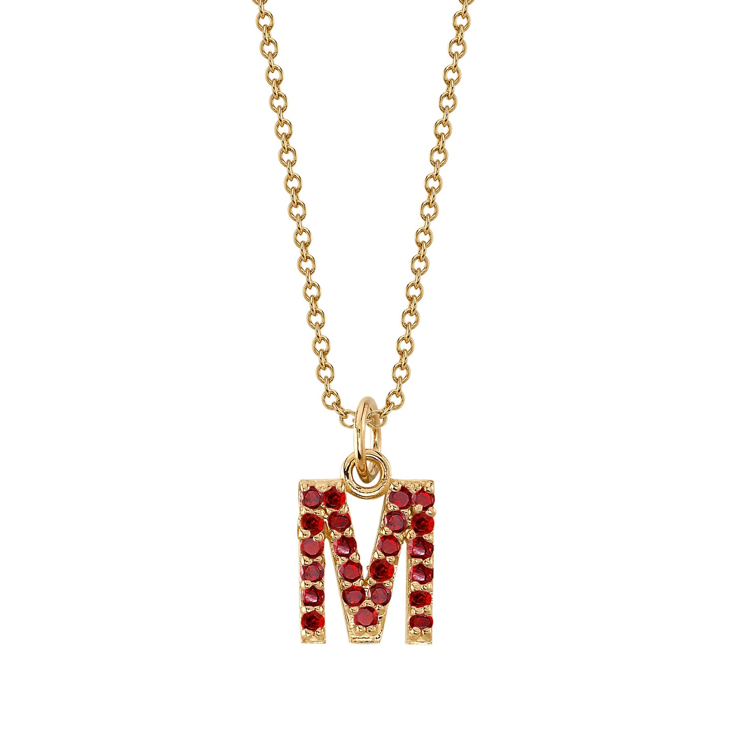M Initial Birthstone Charm Necklace