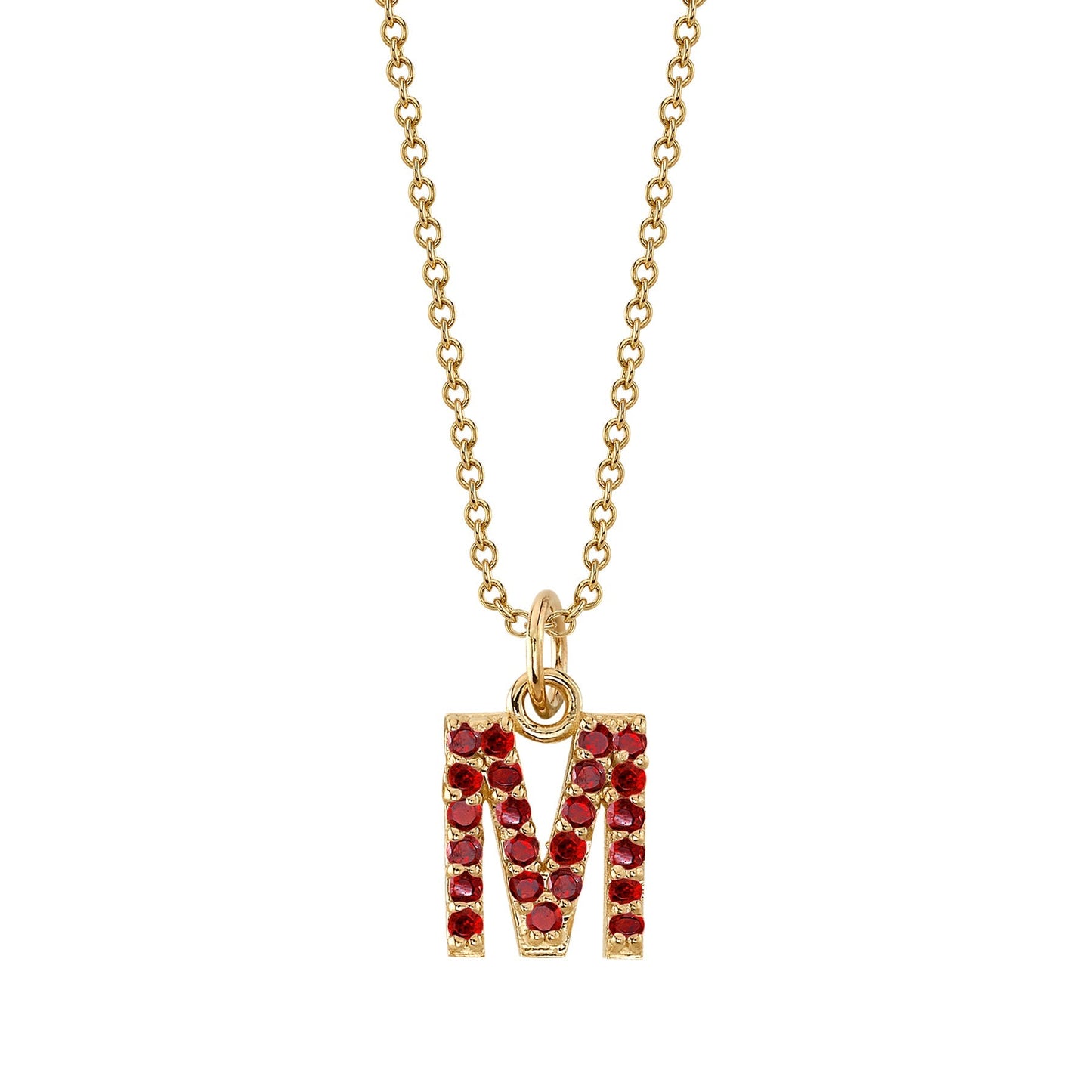 M Initial Birthstone Charm Necklace