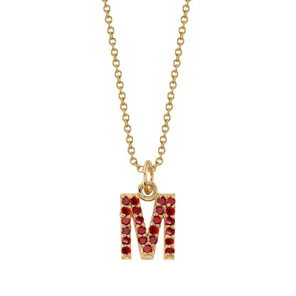 M Initial Birthstone Charm Necklace