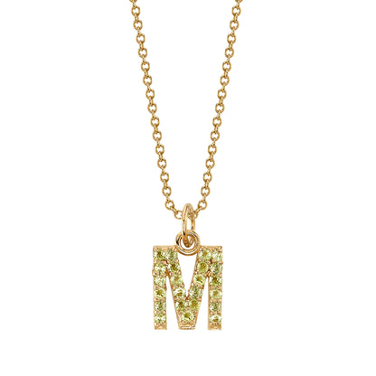 M Initial Birthstone Charm Necklace