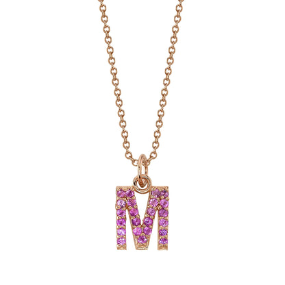 M Initial Birthstone Charm Necklace