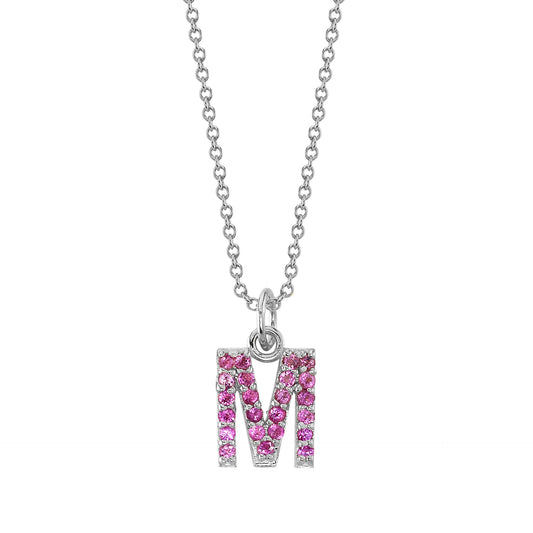 M Initial Birthstone Charm Necklace