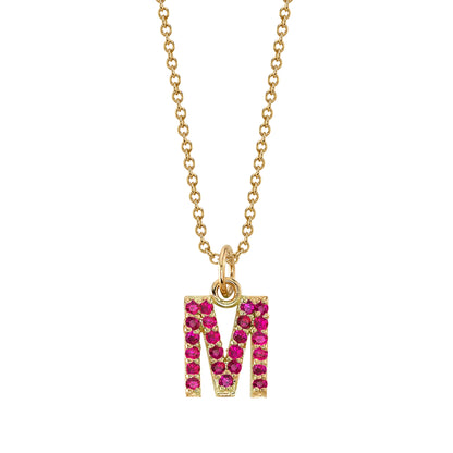 M Initial Birthstone Charm Necklace