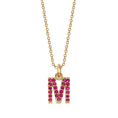 M Initial Birthstone Charm Necklace