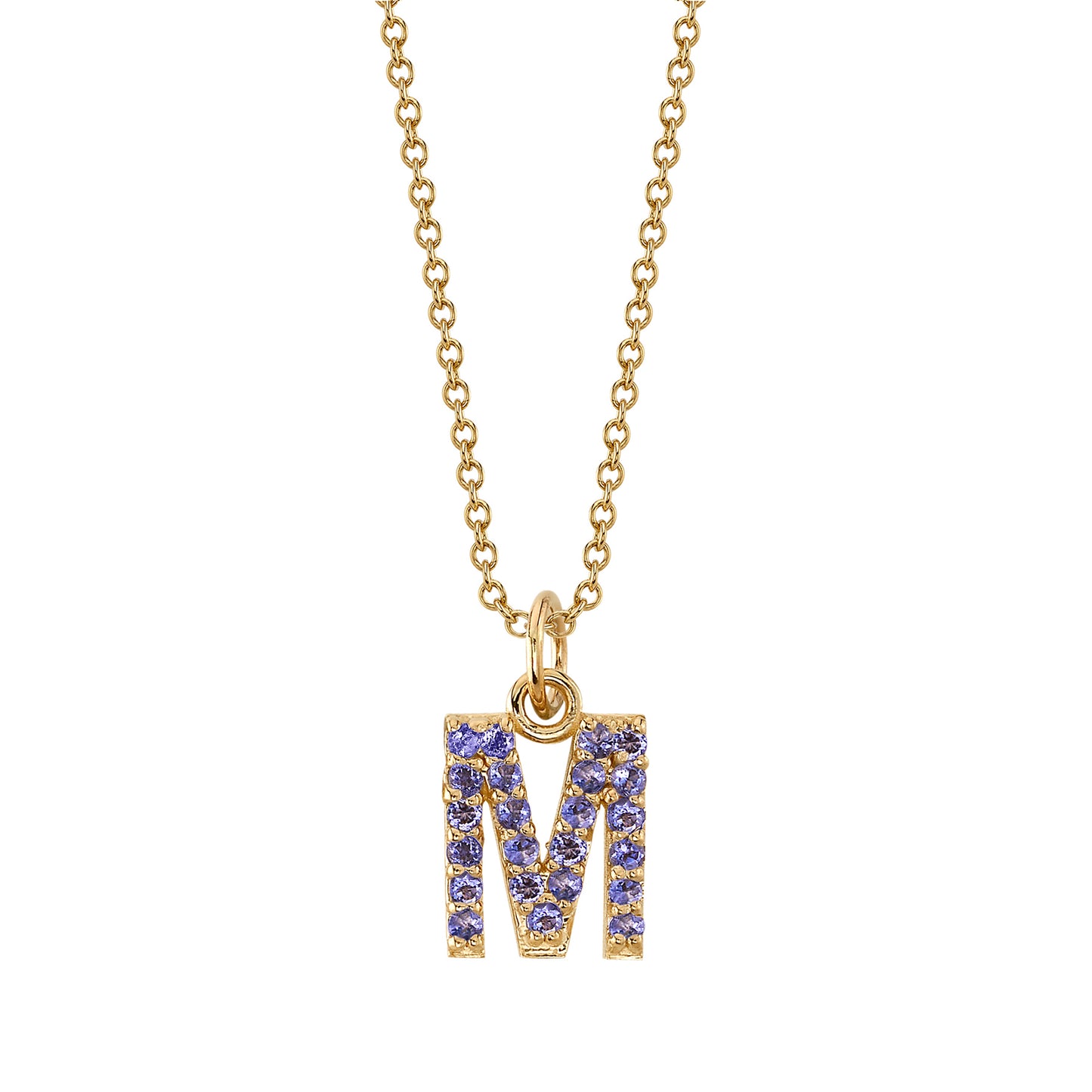 M Initial Birthstone Charm Necklace