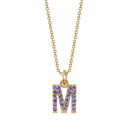 M Initial Birthstone Charm Necklace