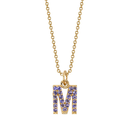 M Initial Birthstone Charm Necklace