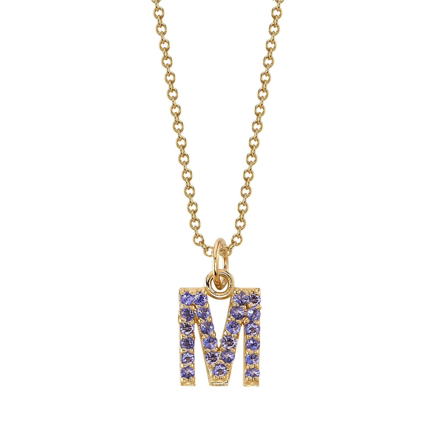 M Initial Birthstone Charm Necklace