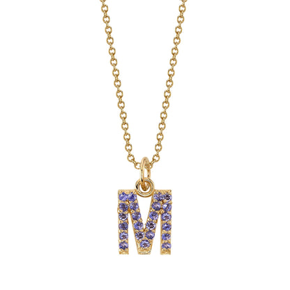 M Initial Birthstone Charm Necklace