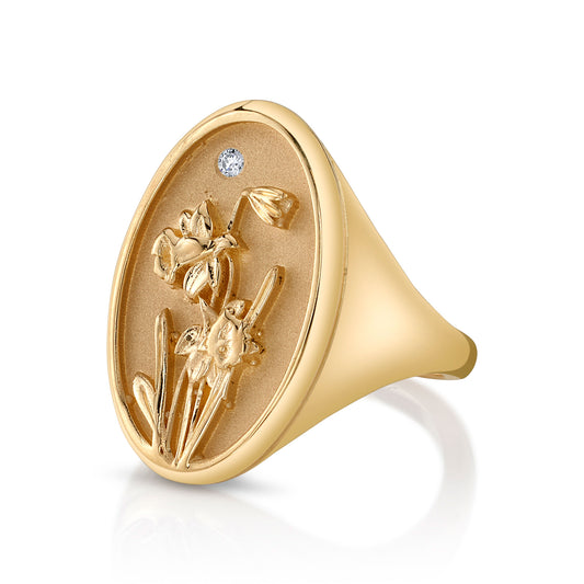 MARCH BIRTH FLOWER SIGNET RING