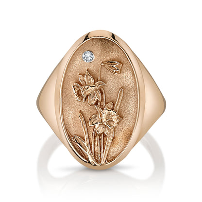 MARCH BIRTH FLOWER SIGNET RING