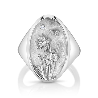 MARCH BIRTH FLOWER SIGNET RING