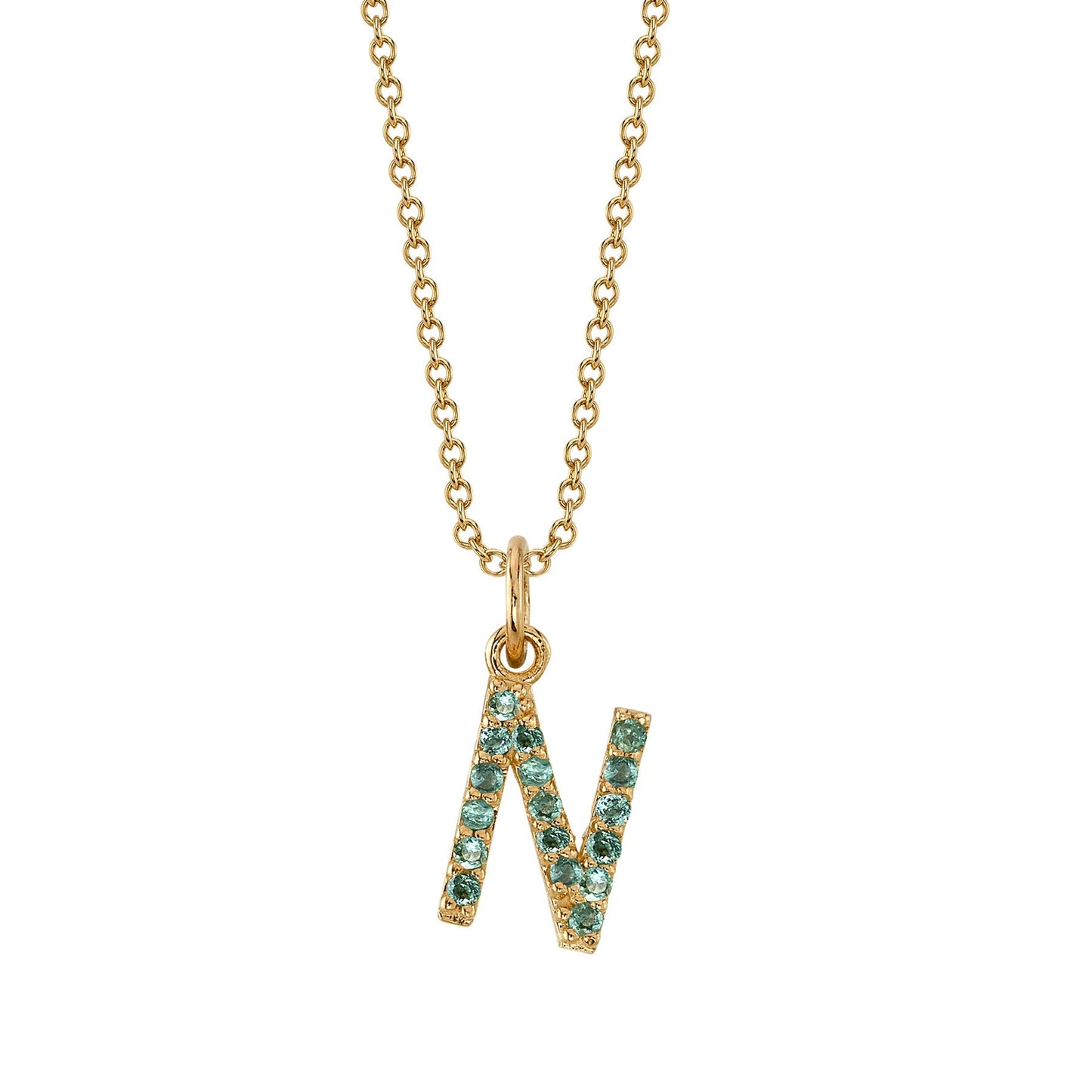 N Initial Birthstone Charm Necklace