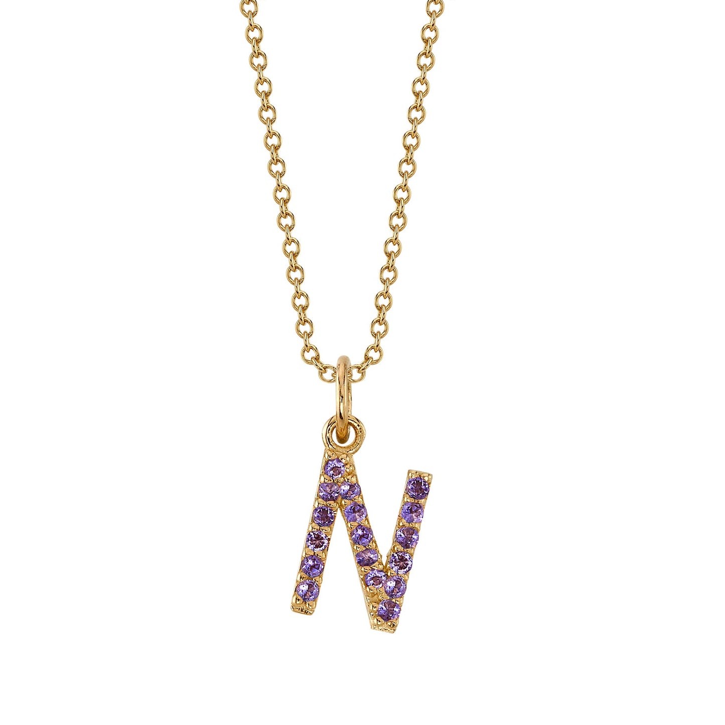N Initial Birthstone Charm Necklace