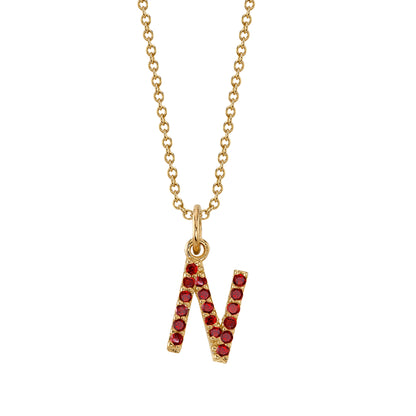 N Initial Birthstone Charm Necklace