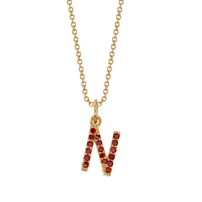 N Initial Birthstone Charm Necklace
