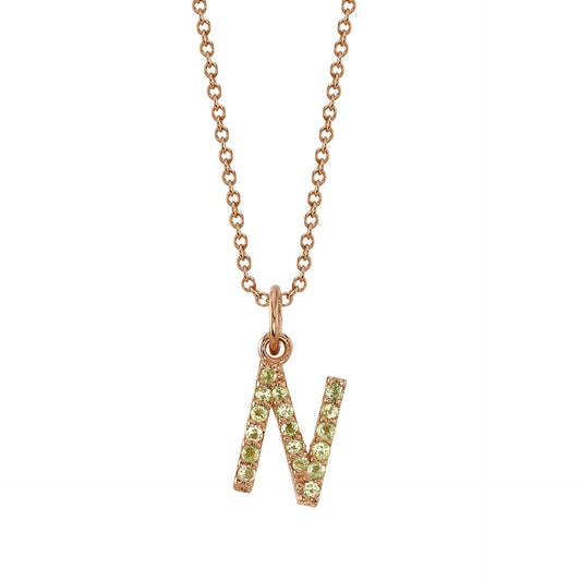 N Initial Birthstone Charm Necklace