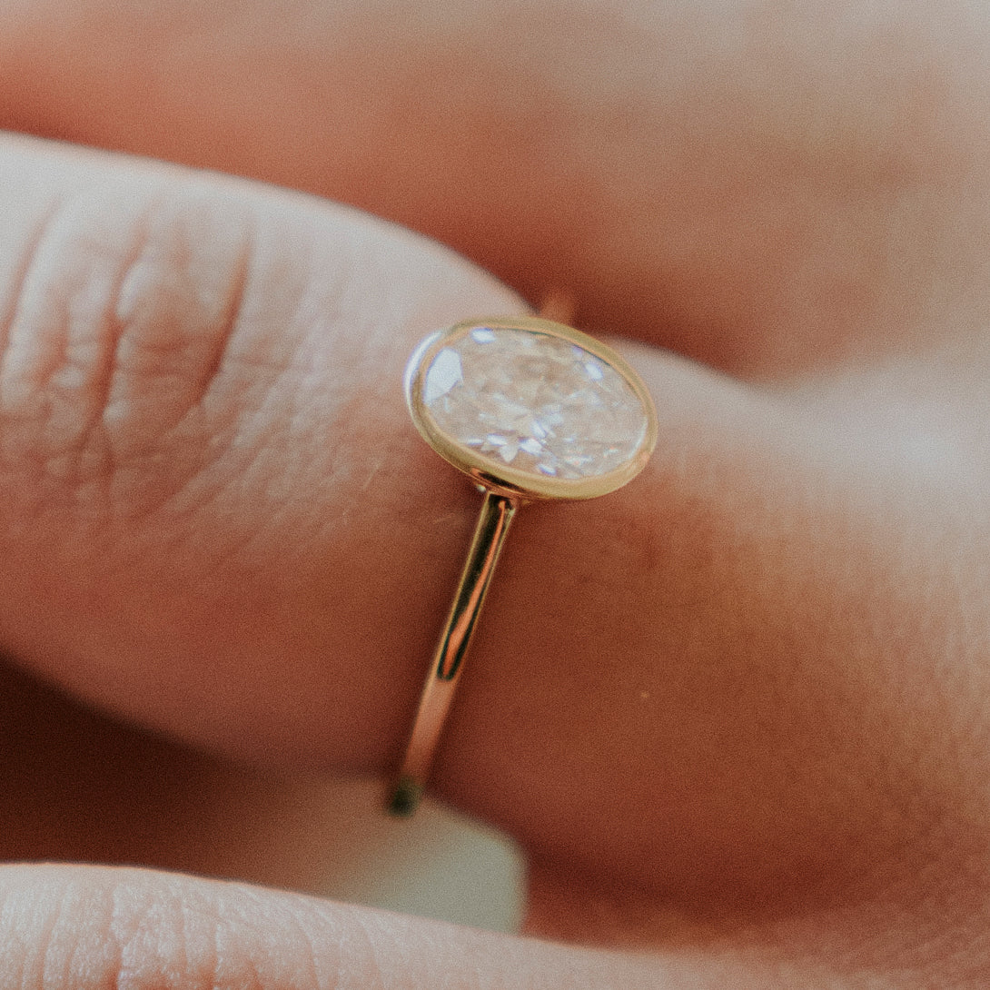 OVAL LAB DIAMOND BEZEL SET RING