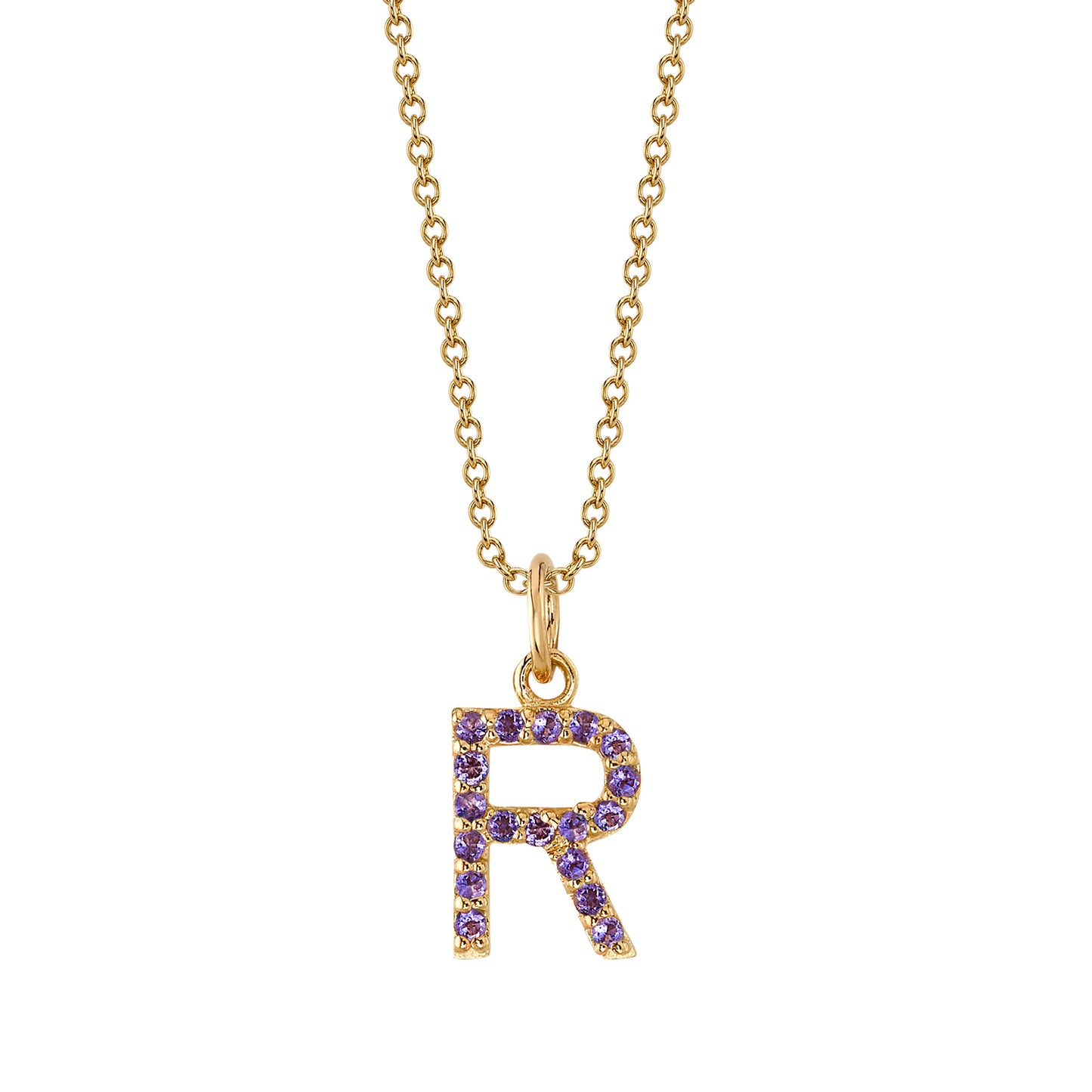 R Initial Birthstone Charm Necklace