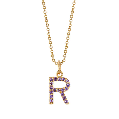 R Initial Birthstone Charm Necklace
