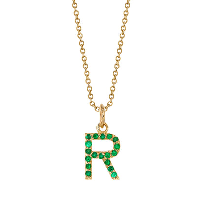 R Initial Birthstone Charm Necklace