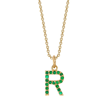 R Initial Birthstone Charm Necklace