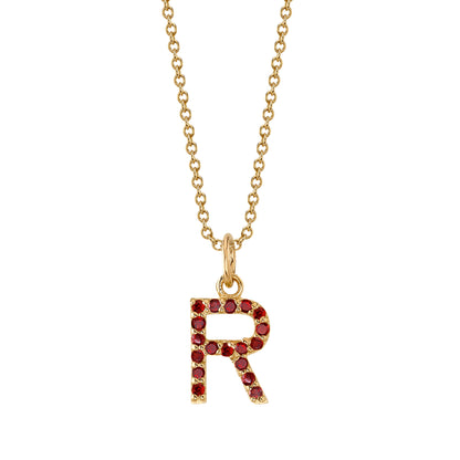 R Initial Birthstone Charm Necklace