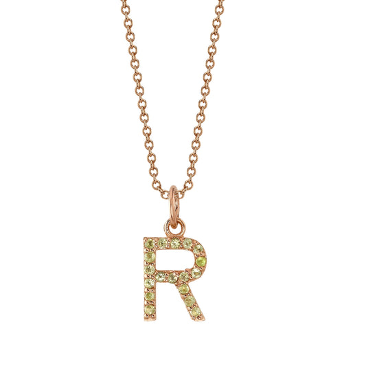 R Initial Birthstone Charm Necklace