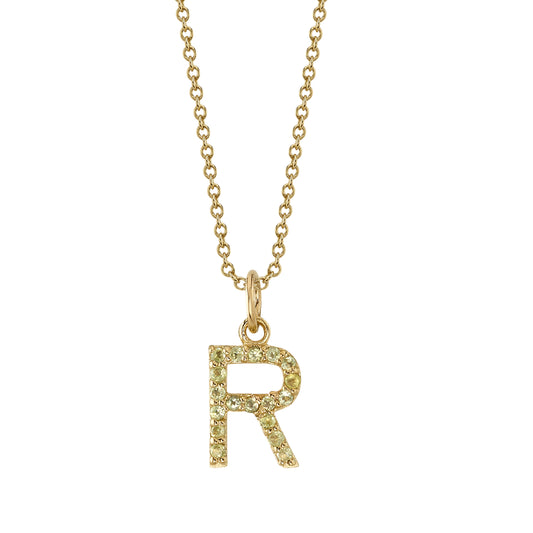 R Initial Birthstone Charm Necklace